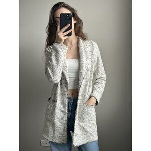 Max Studio White & Black Heathered Tweed Cardigan Size M – Classic Textured Knit